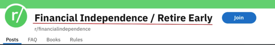 A screenshot of reddit group  title name financial independence   retire early also know as FIRE