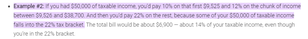 Example of tax calculation on a 50,000$ income (single filers)