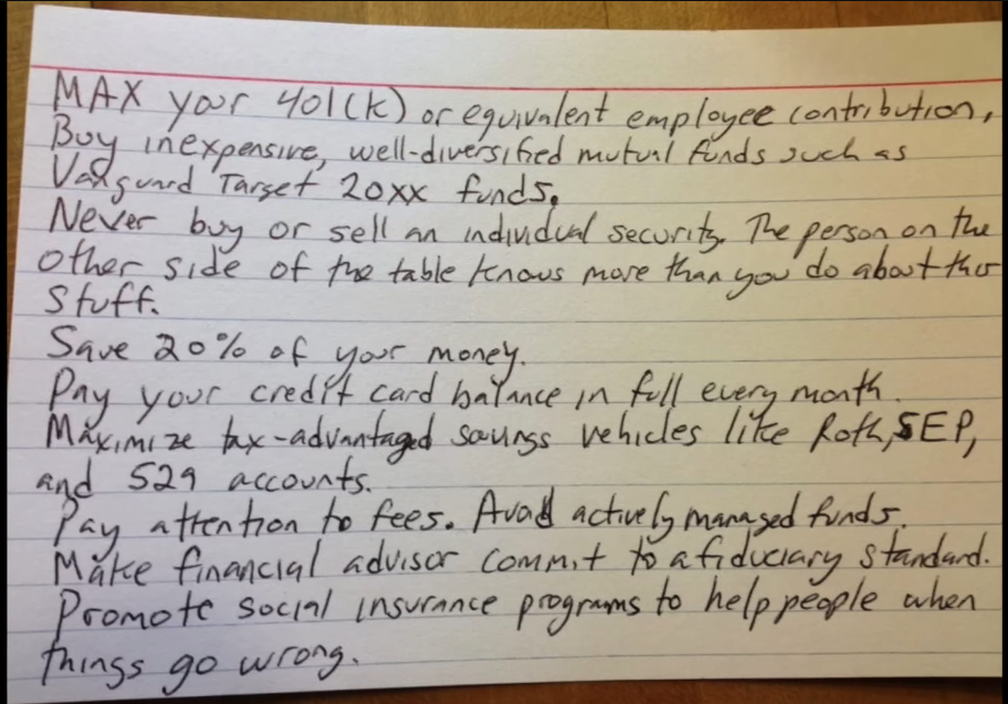 Pollack  list of rules on managing money that is discussed in the book index card