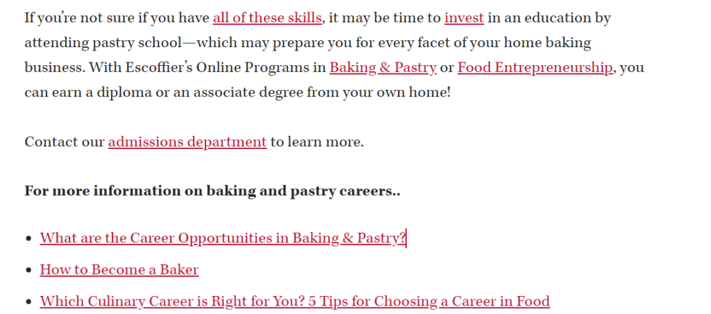 quote from escoffier culinary art school and a list of things Escoffier can help you with. on how to start career in baking & pastry,  how to become a baker and a lot more